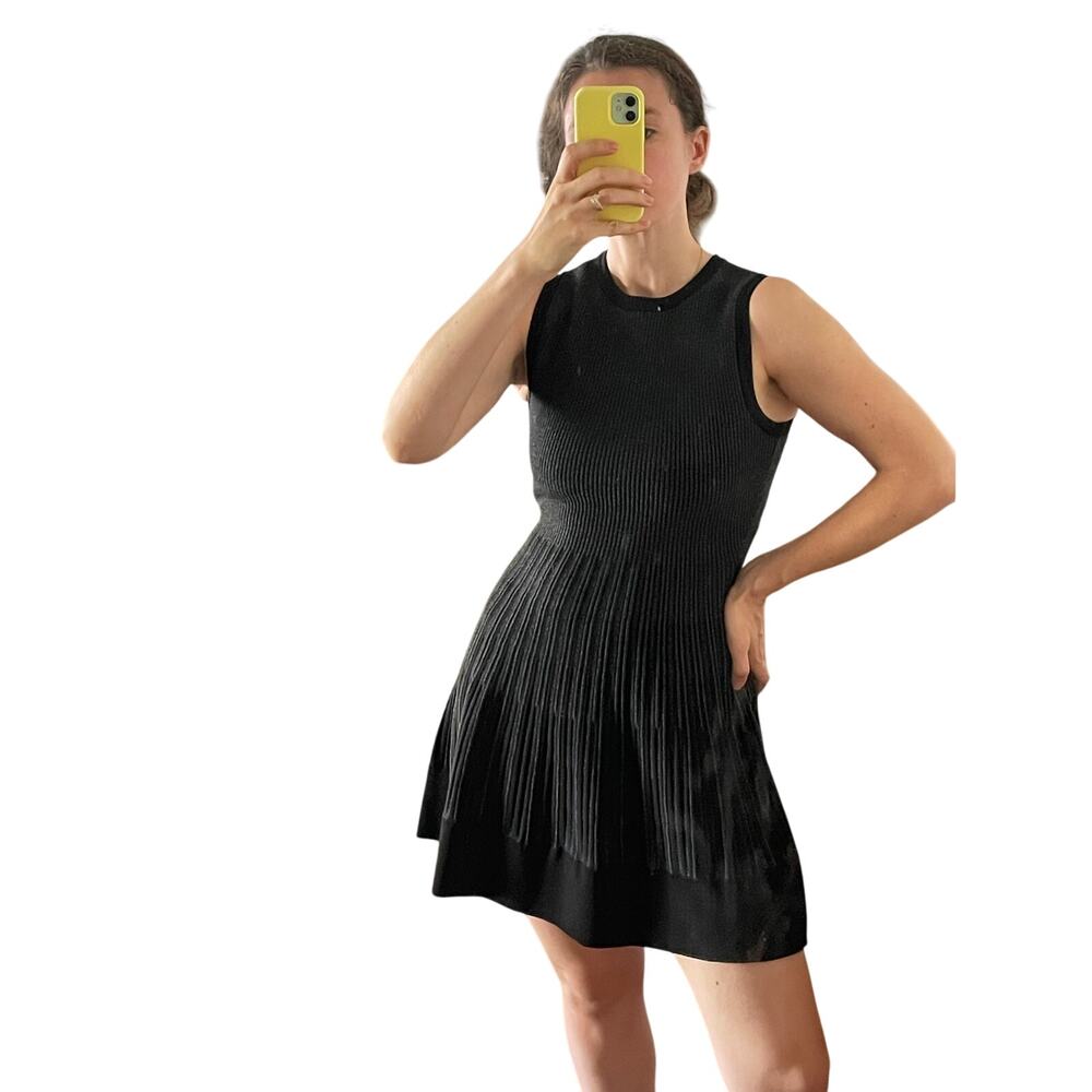 ALC Black Metallic Knit Sleeveless Fit and Flare Sweater Dress Size Small - Picture 2 of 7